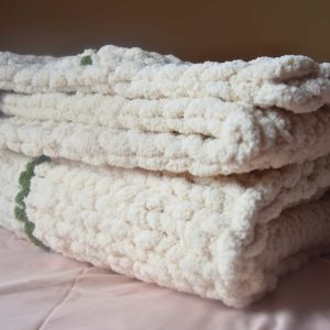 Plaid blanc crème et vert olive